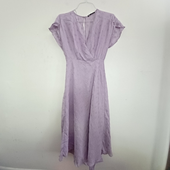 Zara Blogger Fave Lilac Textured Weave Polka Dot Draped Midi Dress NWOT - Picture 12 of 16